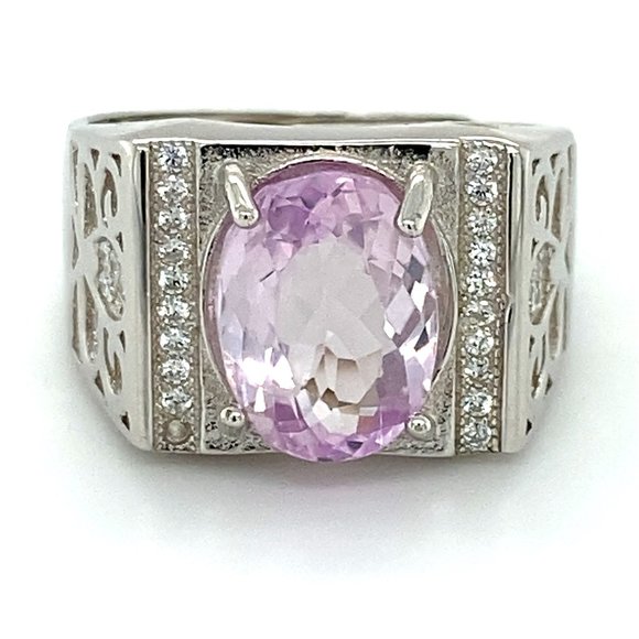 Pink Kunzite 4.00ct White Gold Finish Silver Ring